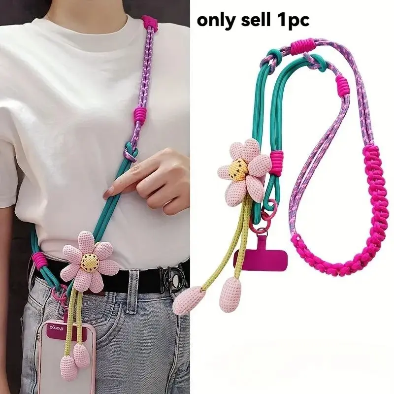 Women's Phone Lanyard, Crossbody, Neck and Wrist Strap, Multi-Functional Woven Rope, Fresh Style for Outdoor Travel and Hiking, Phone Charm, Phone Accessory