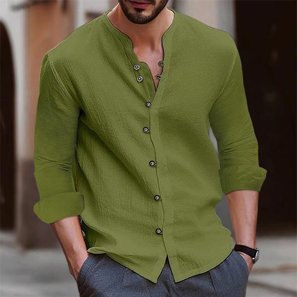 Men's Vintage Button-Up Shirt - Available in Multiple Colors. Made of Linen and Polyester - Lightweight, non-stretch shirt, perfect for spring and summer wear, can be paired with formal or casual attire.