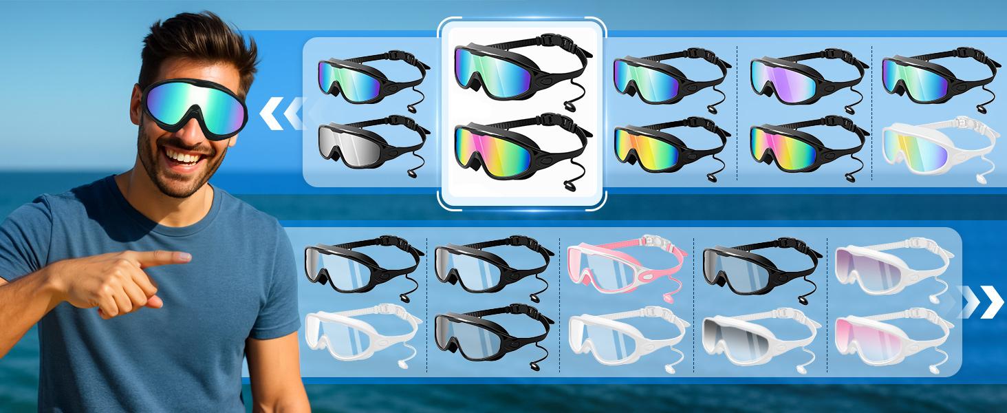 Swim Goggles 2 Pack, Wide View Anti Fog&UV Swimming Goggles for Audlt, No Leaking Swim Glasses for Men Women Kids summerwins