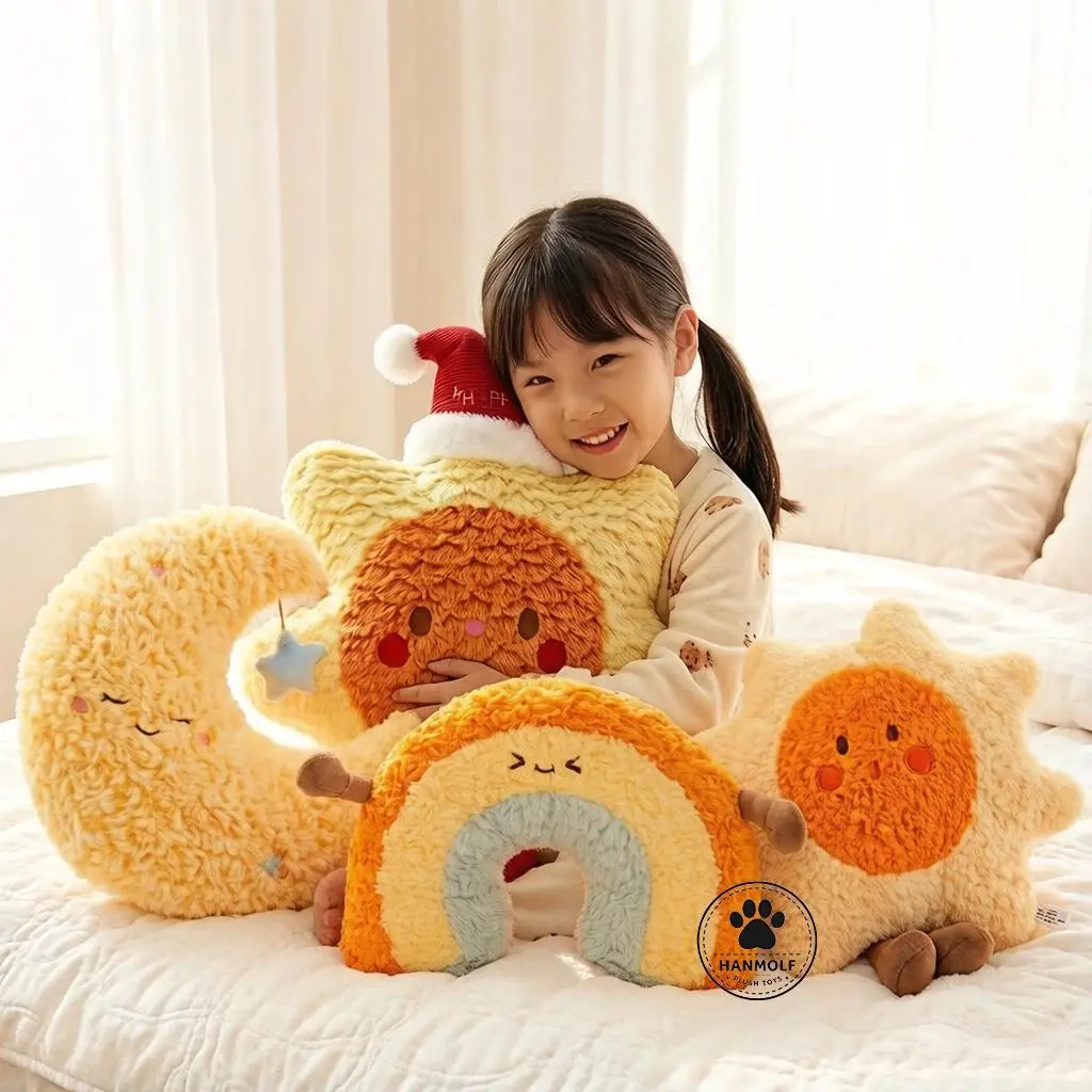 Sweet Sky Plush Pillow Stuffed Moon Star Cloud Rainbow Sun Cushion Sleeping Appeasing Plushie Sofa Chair Decor Gift