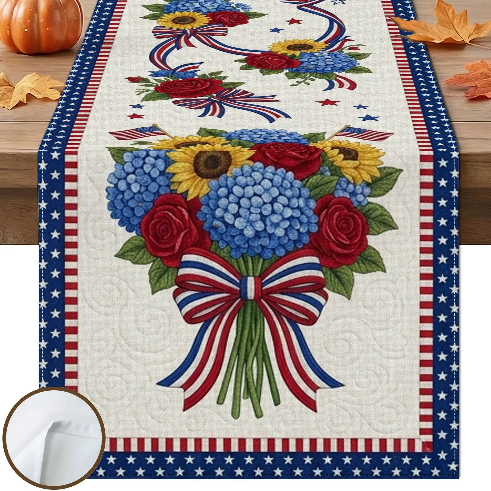 1pc American Flag Sunflower Red Rose Table Runner, Rustic Americana Style, Floral Border Decorative Design, for Dining Table Kitchen Decor Home Decor Labor Day Decor