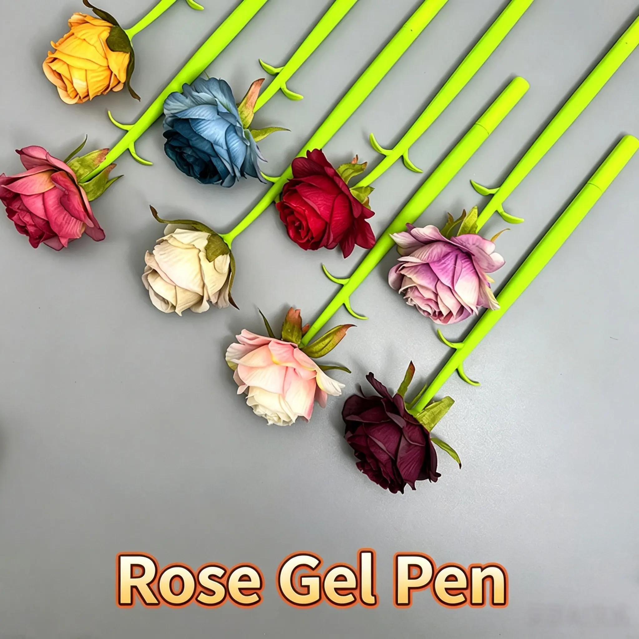 Rose Silicone Neutral Pen, Realistic 3D Rose Flower Cap, Spiky Silicone Stem, Desk Decor, Student Supplies, Gift for Couples, Festival Souvenir