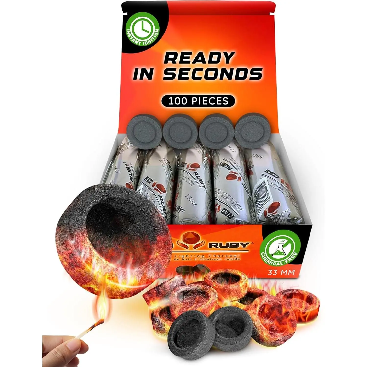 Coal Disks for Incense - Pack of 100 Coal Briquettes - 10 Rolls of 10 Tablets - Quicklighting - Slow Burning