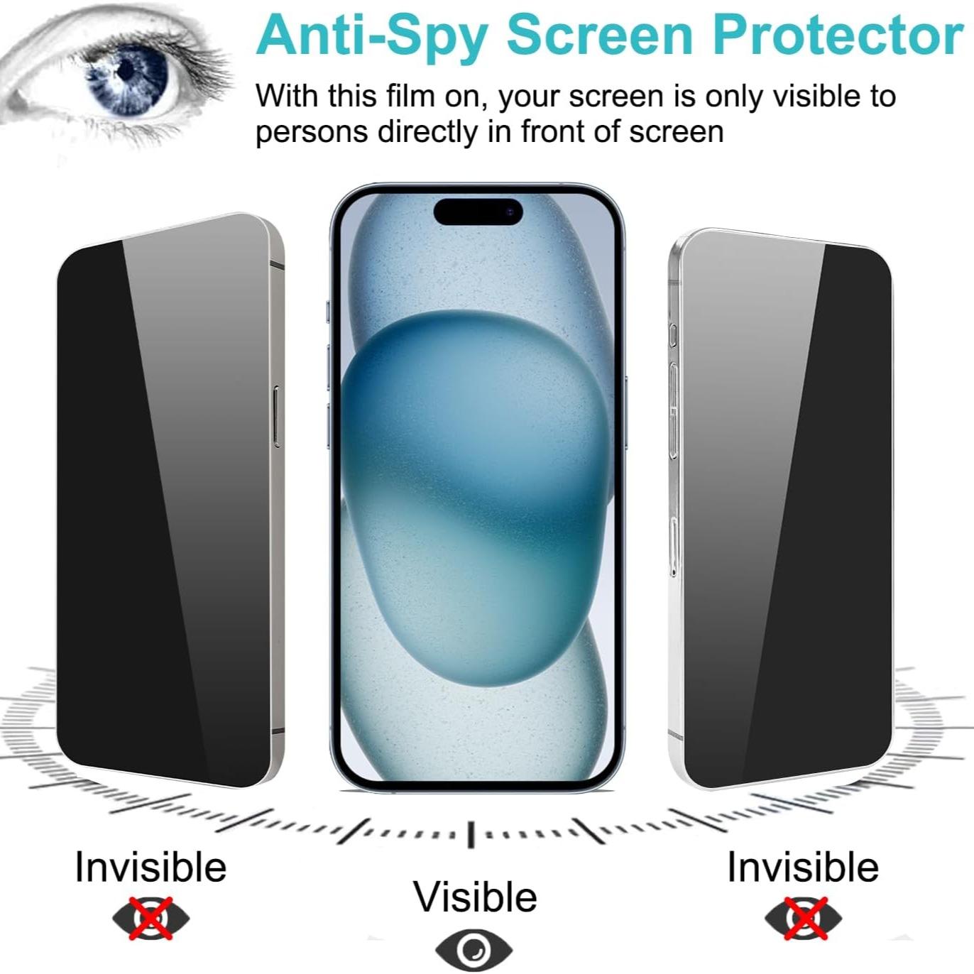 2 Counts Privacy Screen Protector & 2 Counts Camera Lens Protector, Full Coverage Anti-Spy Tempered Glass Film, Phone Accessories for iPhone 11 12 13 14 15 Pro Max