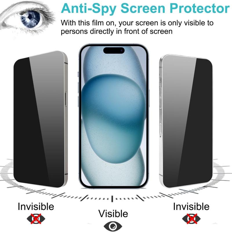 2 Counts Privacy Screen Protector & 2 Counts Camera Lens Protector, Full Coverage Anti-Spy Tempered Glass Film, Phone Accessories for iPhone 11 12 13 14 15 Pro Max
