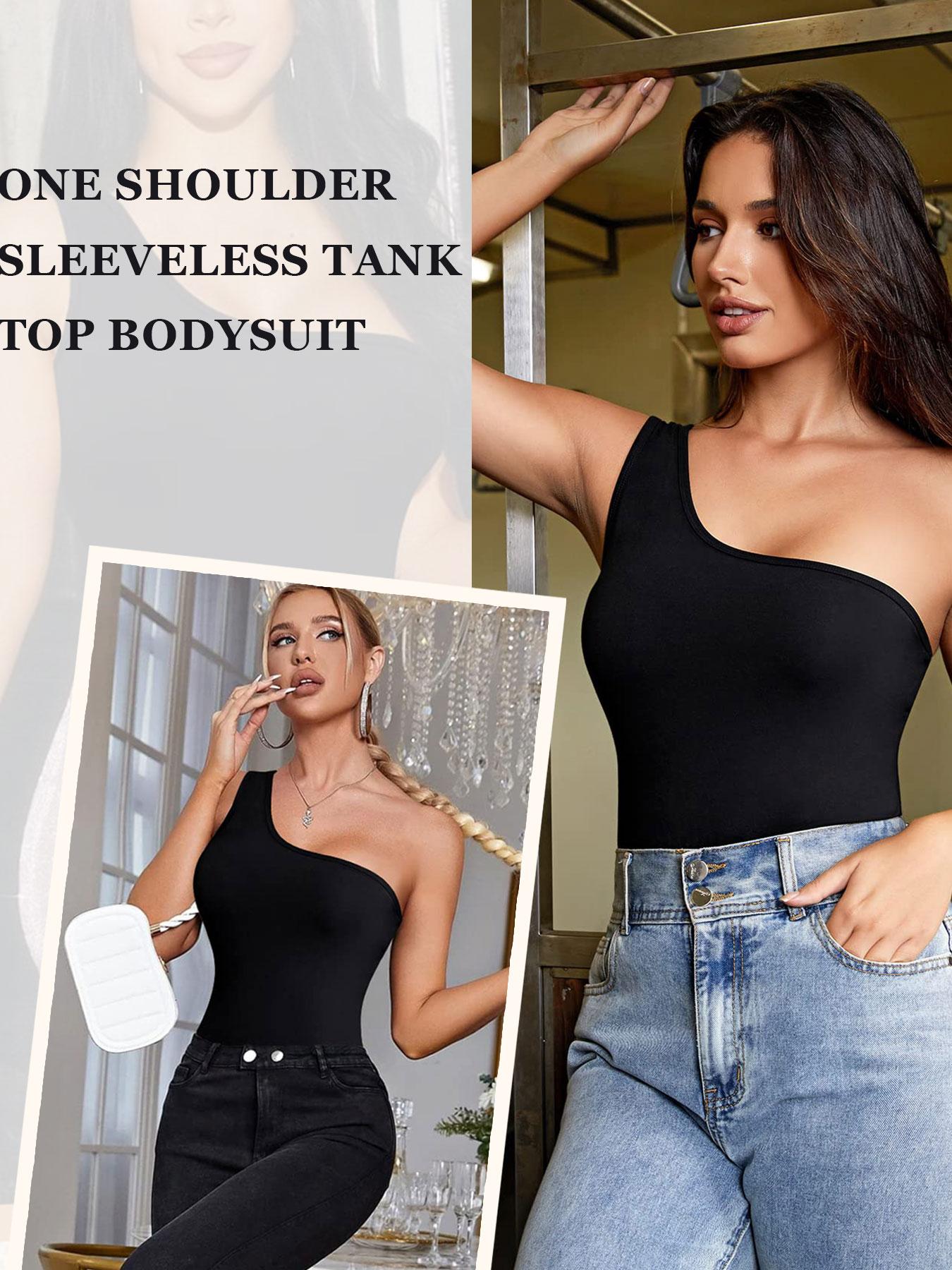 Women's High Elastic One-Shoulder Fashion Bodysuit, Soft Waist Control Shapewear, Casual All Season Wearable, Moderate Fabric Thickness