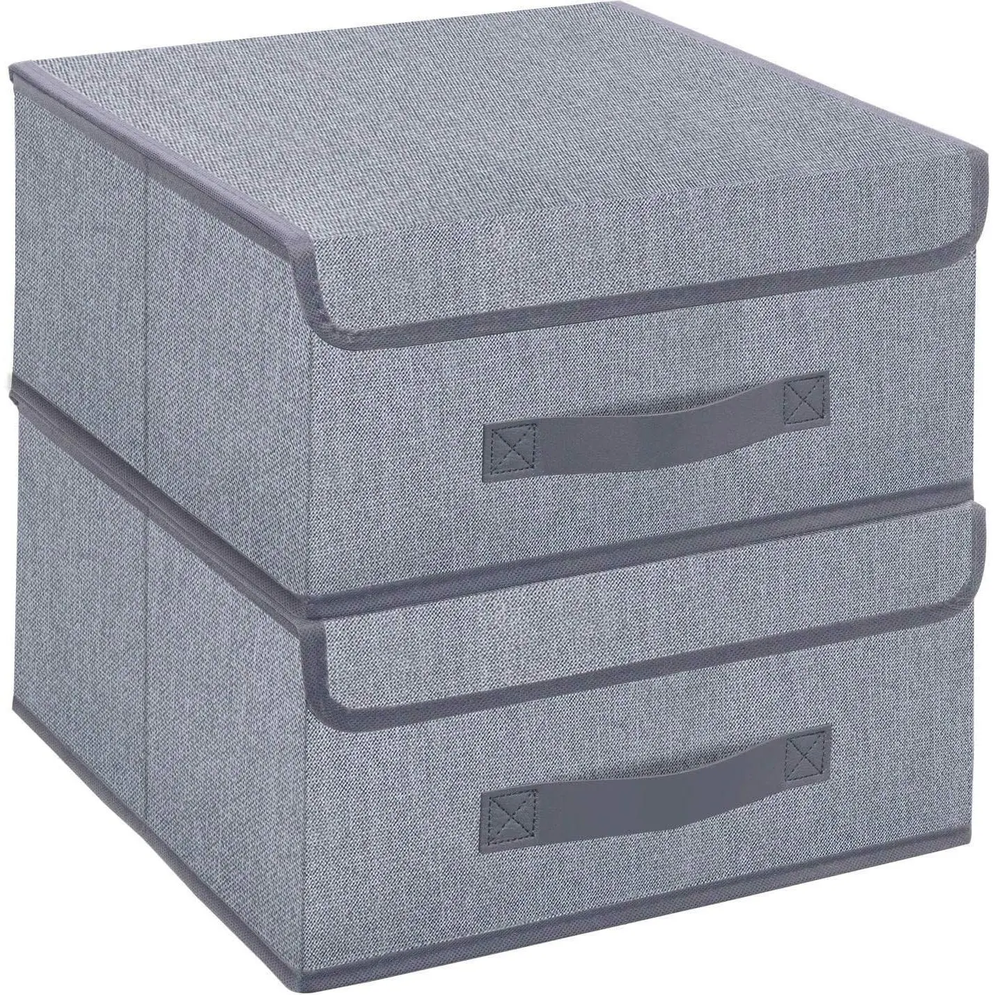 Foldable Storage Bins Cubes Boxes with Lid - Storage Box Cube Cubby Basket Closet Organizer Pack of 2 with Leather Handles for Closet Bedroom, 13" x 13", Linen-like Grey, MXDLB2P