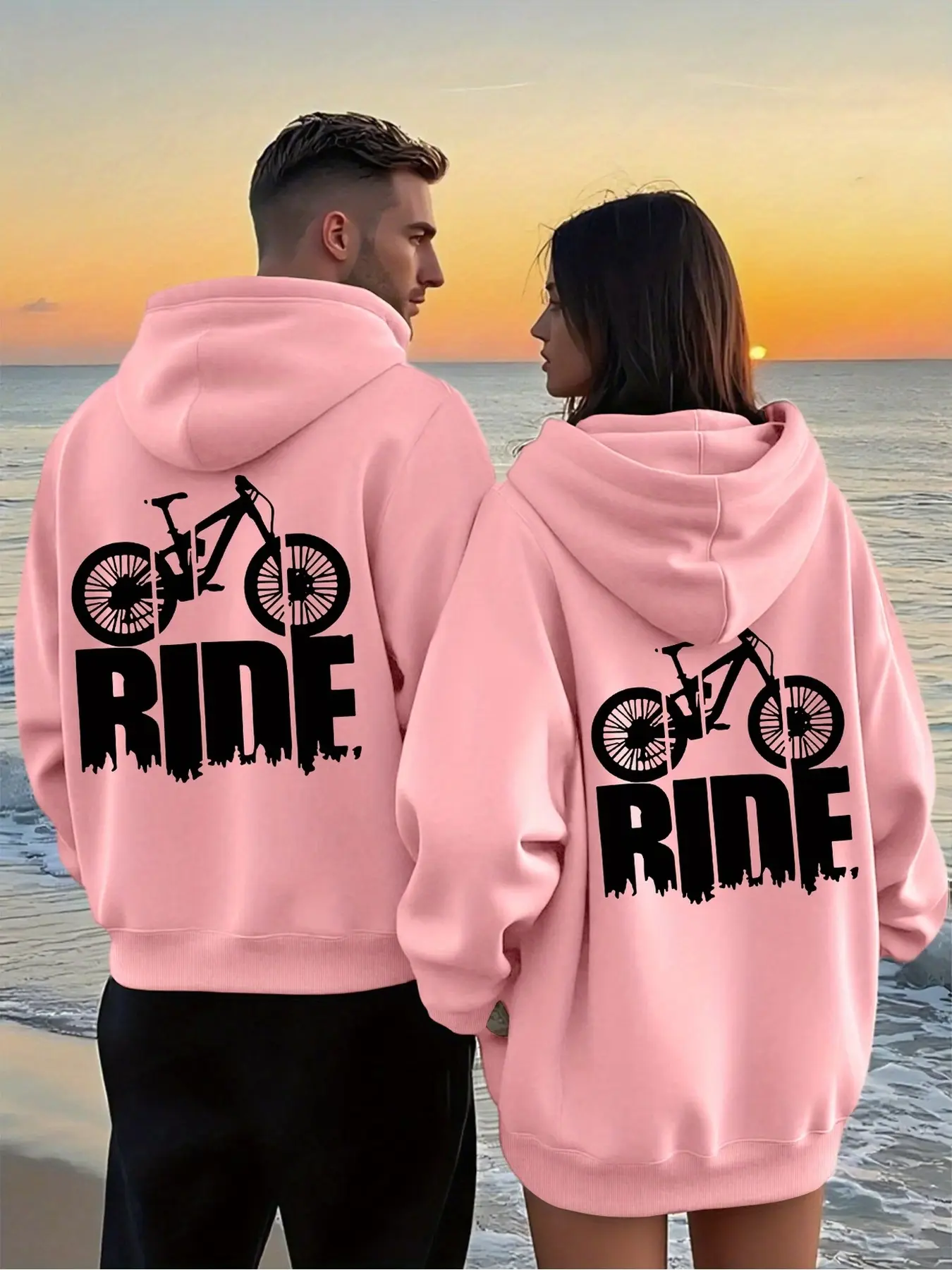 2Pcs Couple Zip Up Hoodies With Art Geometric Print, Loose Flexible Sweatshirts With Large Pockets, Ideal Outfits For Couple Hiking And Short Trips In Autumn Winter