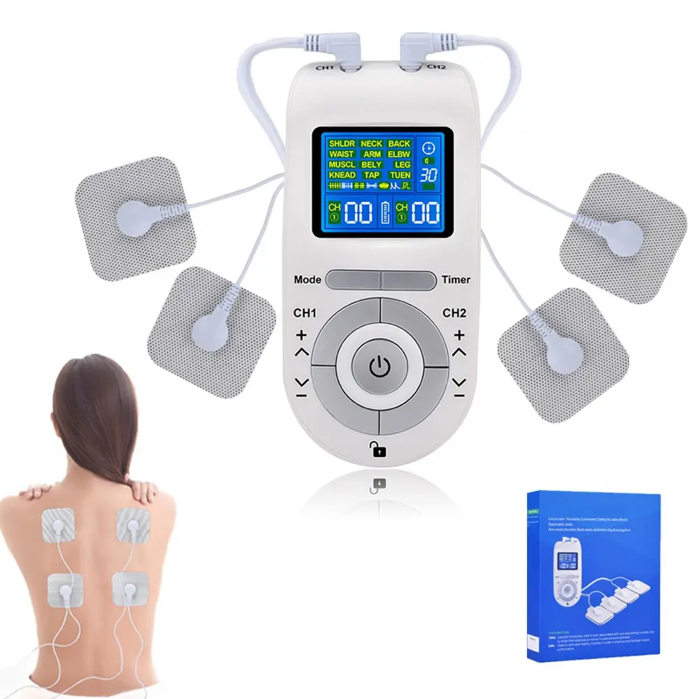 Electric Muscle Stimulator, Massage Patch with 4 Pads, 12 Modes Shoulder Neck Back Waist Leg Muscle Relaxation Pad, Portable Cervical Massage Device, Gifts for Men Women, Battery Powered