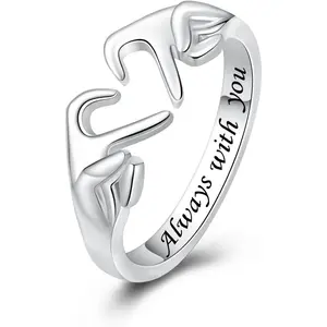 Silver Heart Claddagh Rings for Women Teens, Adjustable White Gold Plated Ring Friendship Promise Love Heart Jewelry Rings Mothers Day Valentines Holiday Gifts for Women Friends