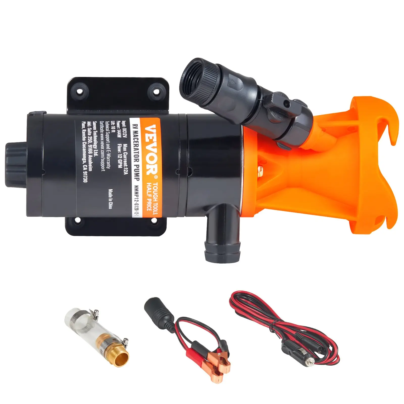 【toolupgrade】VEVOR RV Portable Macerator Pump, 12V, 12GMP Quick Release RV Waste Pump, RV Sewage Sewer Pump with Detachable Quick Connection Valve Metal Hose Clamp Power Cord, for RV Boat Marine Motorhome Camper