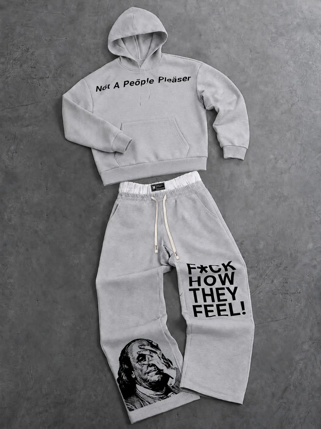 Men's Oversized Streetwear Hoodie Set "Not A People Pleaser" Graphic Sweatshirt & Wide Leg Sweatpants 2 Piece Tracksuit Casual Y2K Outfit