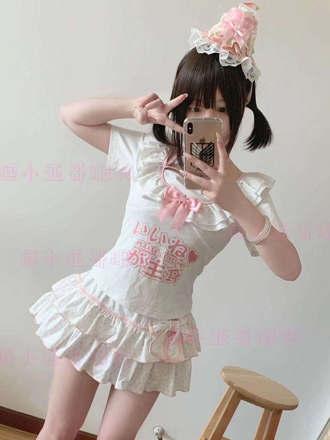 Pink Polka Dot Sweet Bow Mini Ball Gown Skirts Japanese JK Girls Teens Students Cute White Tiered Skirt Ballet Style Lolita Y2K