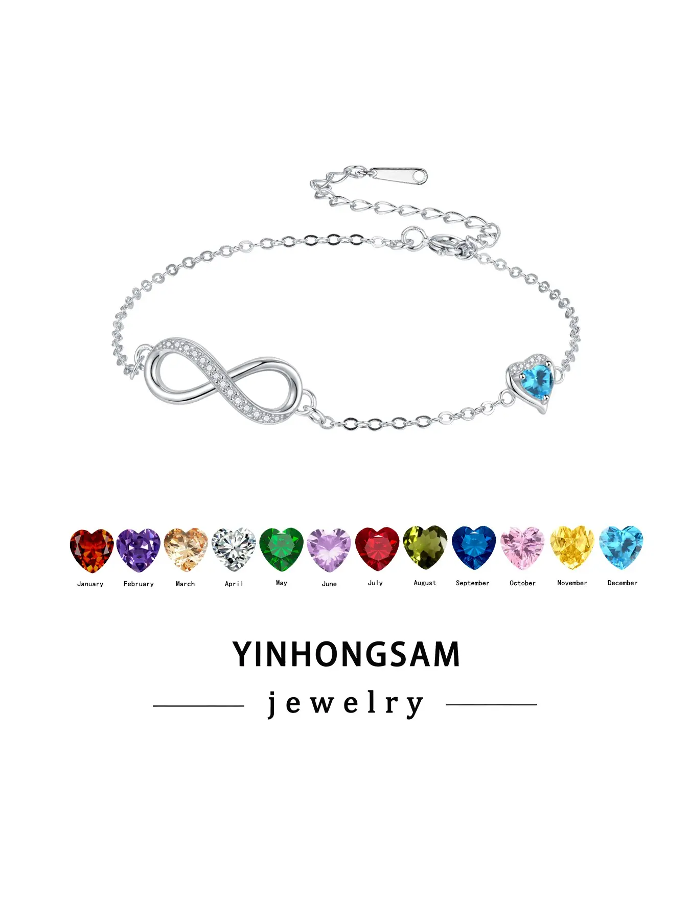 Heart Zircon Birthstone Eternity Bracelet, Infinite Love Women's Bracelet, Elegant Jewelry Gift for Wife Mother Daughter, Graduation Birthday Holiday Gifts