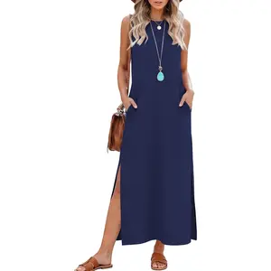 Summer Dresses for Women Casual Maxi Side Slit Long Dress with Pockets (S-XXL)