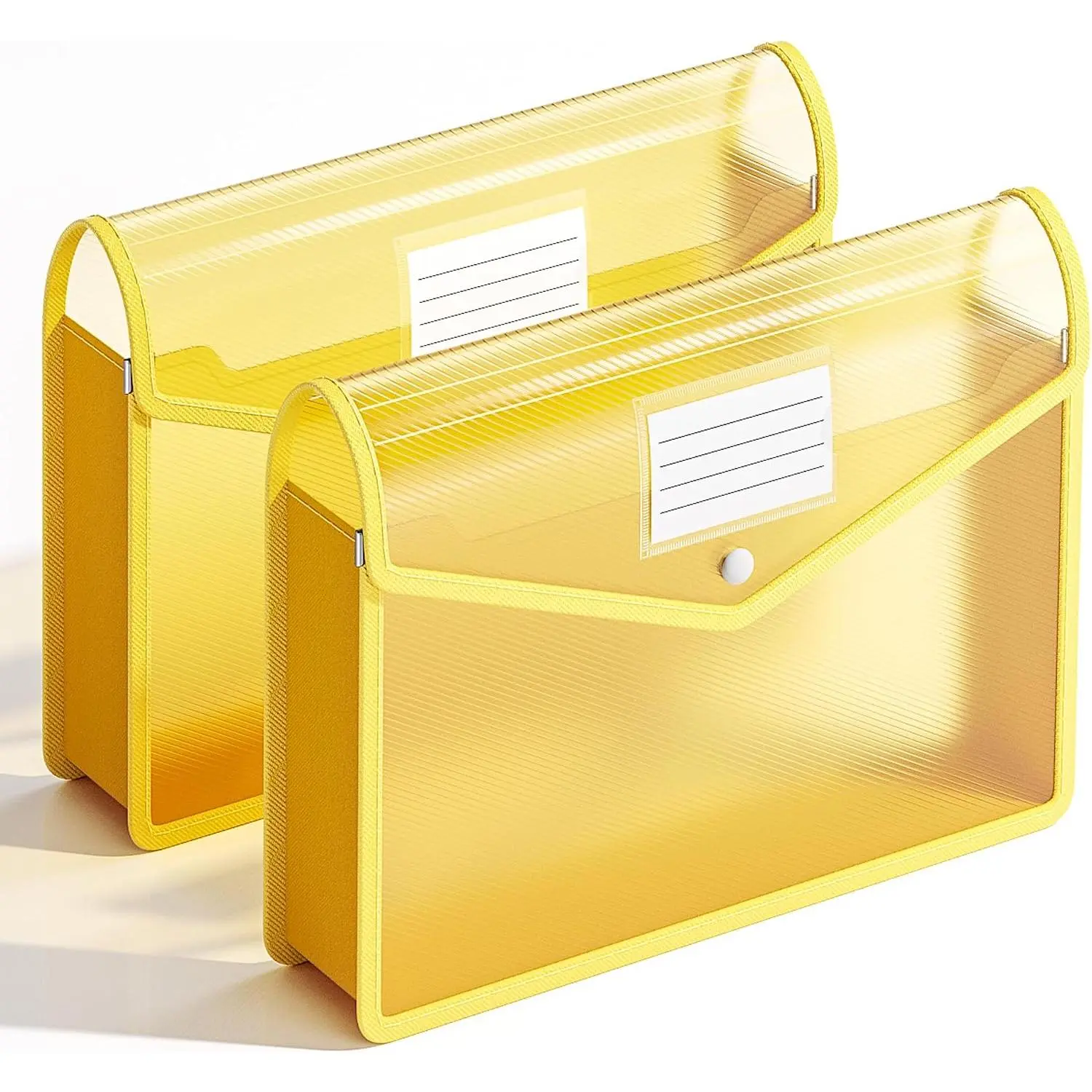 2 Pack Plastic Expanding File Folder, Fit Letter/A4 Size, Yellow | Transparent Envelopes with Snap Closure, No Dividers, Large Capacity, File Folders for School/Office//