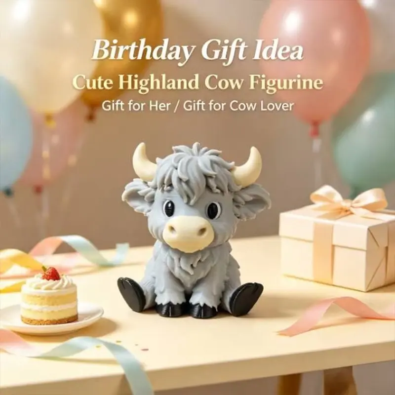 3D Printed Highland Cow Statue, and Coffee Color, Desktop Car Office Decor, Christmas Gift, Animal Sculpture