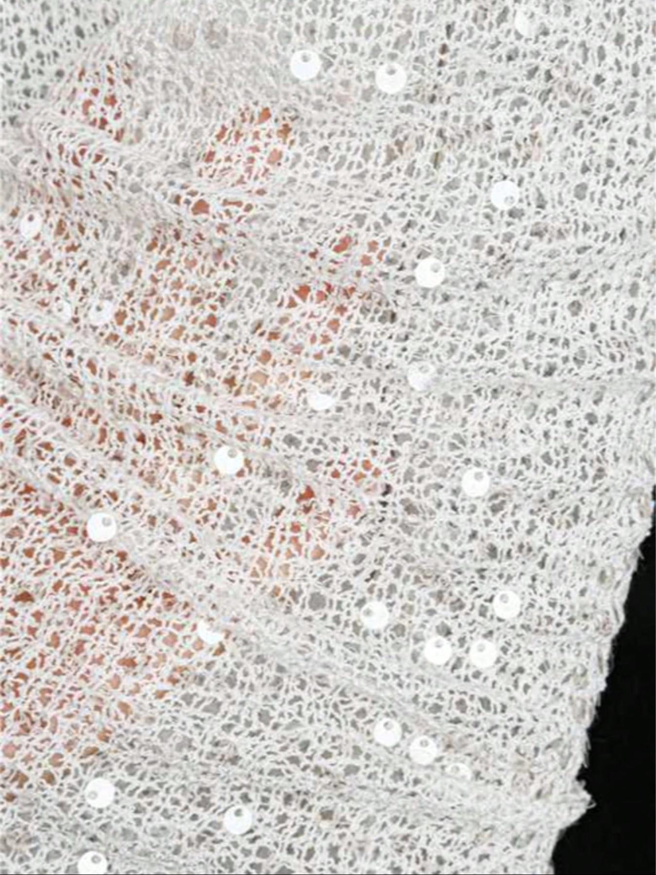 Women's Loose-Fit Hollow Out Sequins Long Sleeve Round Neck Pullover Sweater Knitwear, Casual Knitted Top for Spring End & Autumn Initial