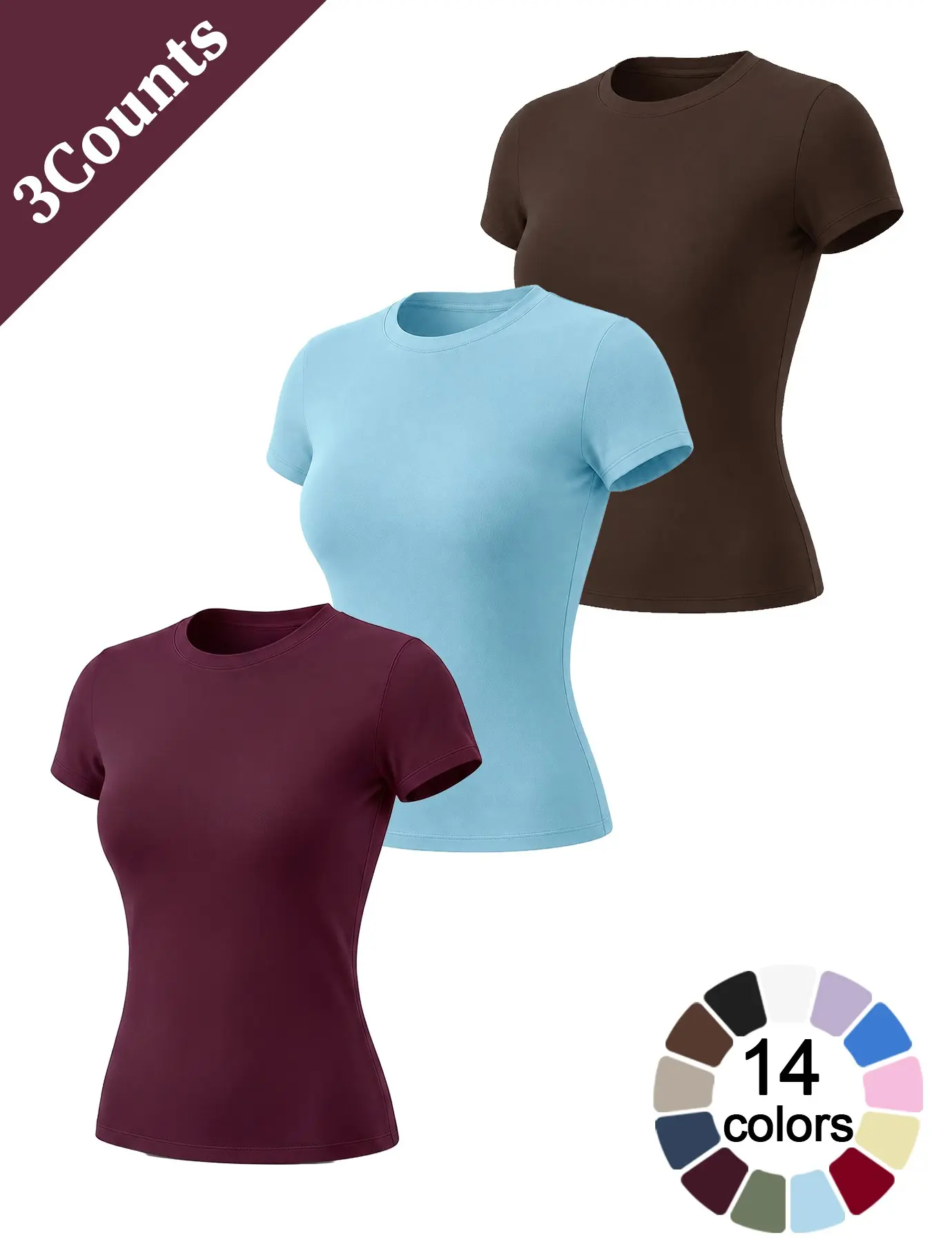 Women's 3 Pack Short Sleeve Yoga Shirts Buttery Soft Cooling Quick Dry Breathable Slim Fit Workout Tops for Gym Running Daily Casual Fitness Wear Athletic Running Tops Fitness Clothes