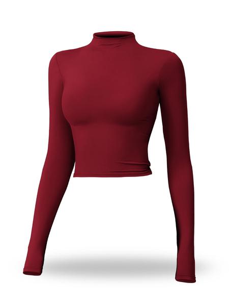 Women's Solid Mock Neck Sports Tee, Quick Drying Breathable Long Sleeve T-shirt for Yoga and Gym Wear, Ladies Casual Workout Tops for Fall & Winter