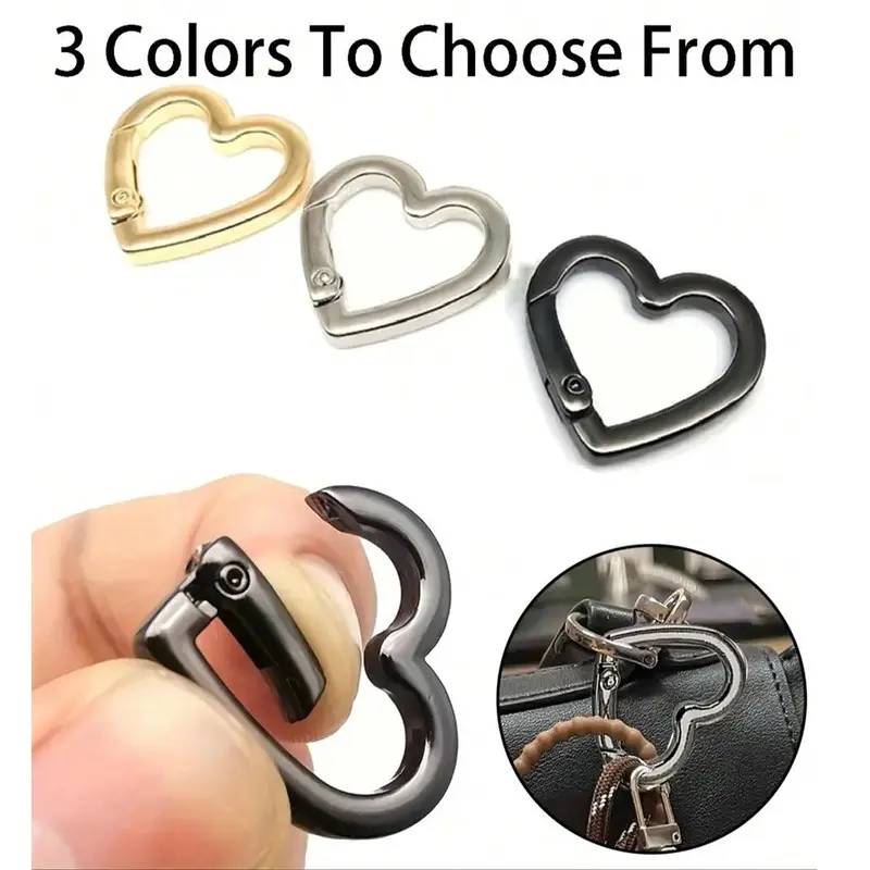 Metal Heart Shaped Spring Clip, Openable Bag Strap Connector, Outdoor Camping Hiking Accessories, DIY Bag Parts, Phone Case Pendant, Carabiner Buckle, Carabiner Clips, Carabiner Cute