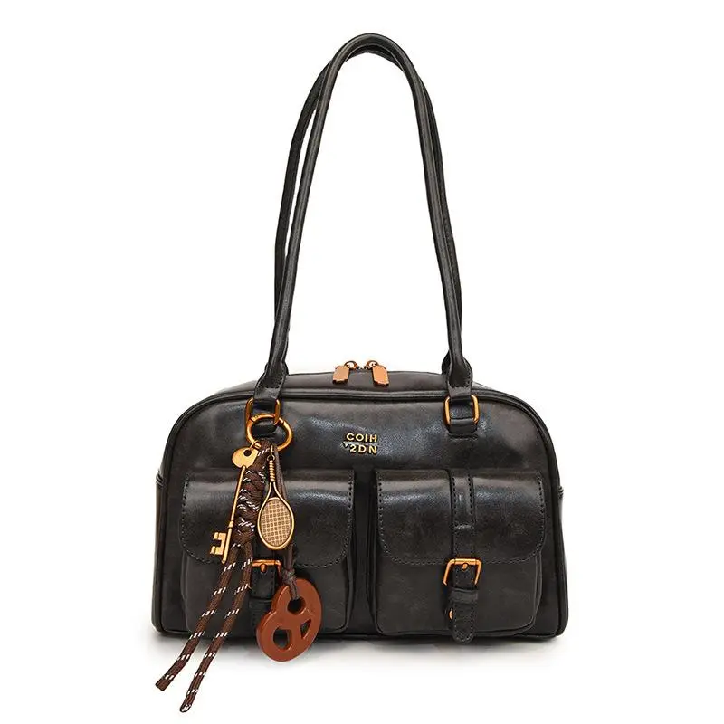 Women's Street Chic Shoulder Bag in Solid PU Leather, Large Capacity Waterproof Commuter Bag with Multi-Compartment Interior and Zip Closure