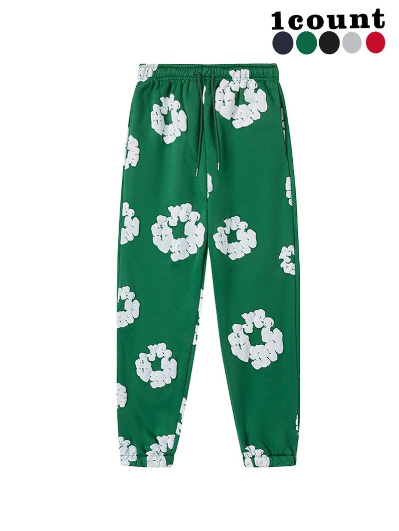 Women's Floral Print Drawstring Waist Sweatpants, Casual Fashion Comfy Warm Jogger Pants for Fall & Winter, Women's Trousers for Clothing Daily Wear, Athleisure Casual Trousers