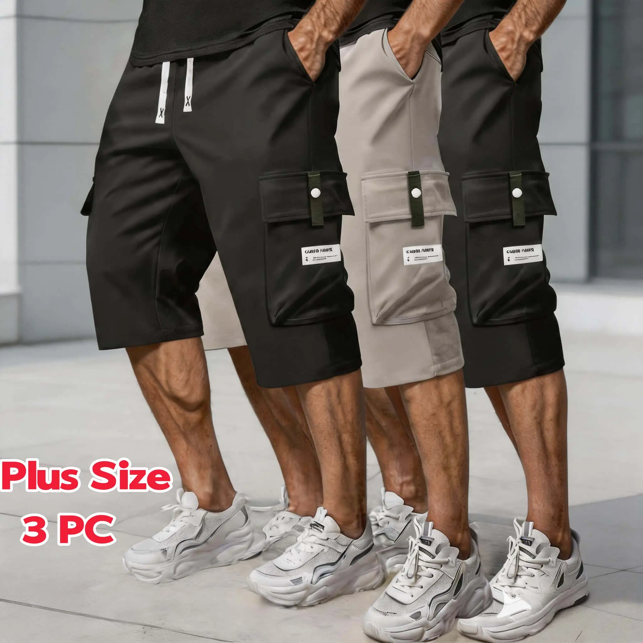 3-Pack Spring GlowUp! Men's Plus Size Cargo Shorts 2026 Summer Must-Have Loose Fit Shorts with Drawstring Waist & Multi-Pockets, Perfect for Gym, Streetwear & All-Day Casual Wear summerwins