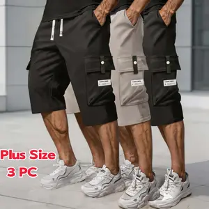 3-Pack Spring GlowUp! Men's Plus Size Cargo Shorts 2026 Summer Must-Have Loose Fit Shorts with Drawstring Waist & Multi-Pockets, Perfect for Gym, Streetwear & All-Day Casual Wear summerwins