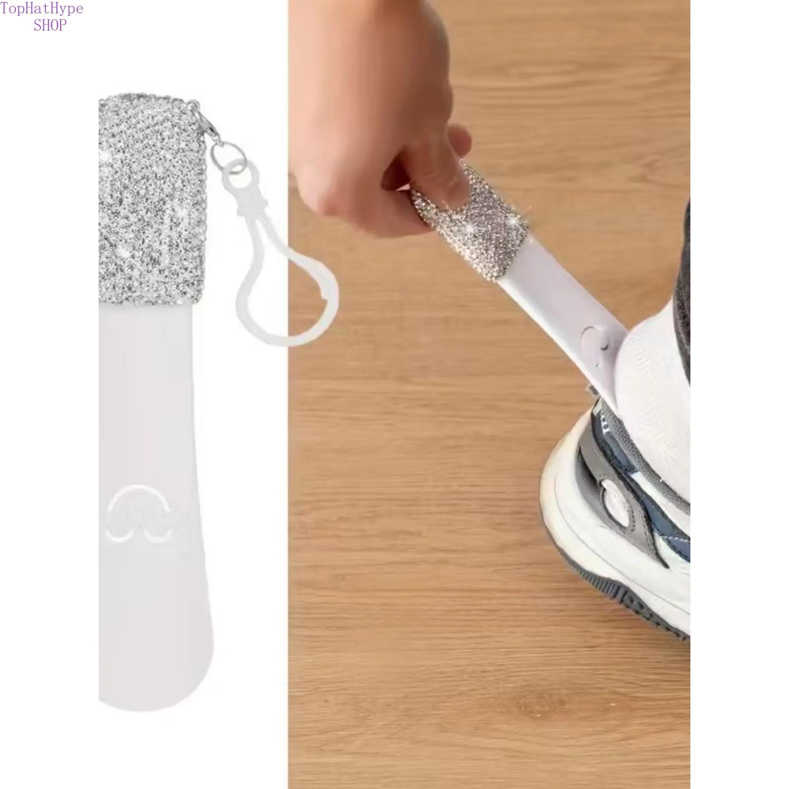 Bling Rhinestone Shoe Horn Keychain, Portable Sparkly Shoe Lifter Helper, Luxury On-the-Go Shoe Wearing Assistant Tool, Compact Lightweight Design for Daily Travel Shopping & Elderly Use