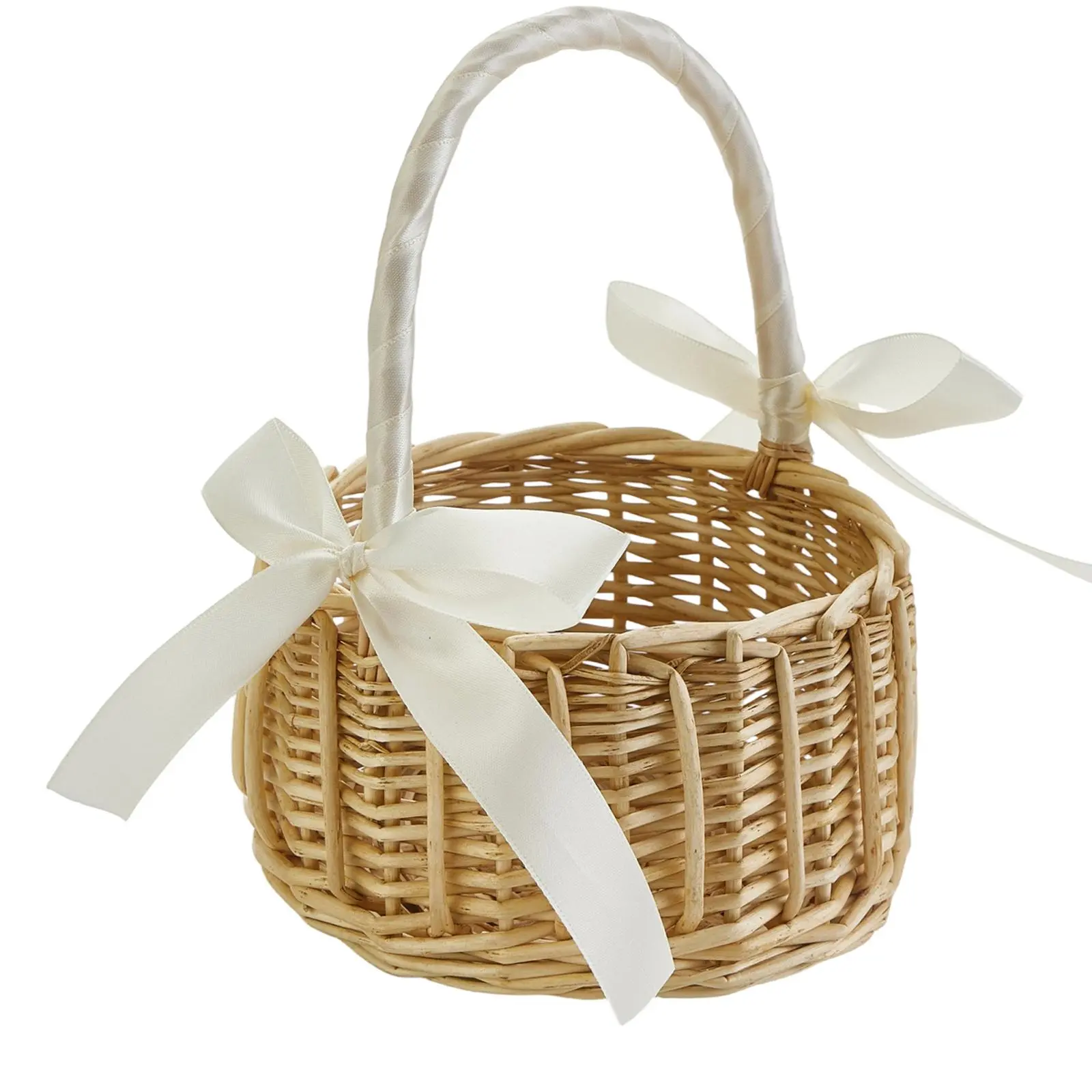 Woven Flower Basket Elegant Rustic Bows Large Capacity Lightweight Portable Basket for Storage