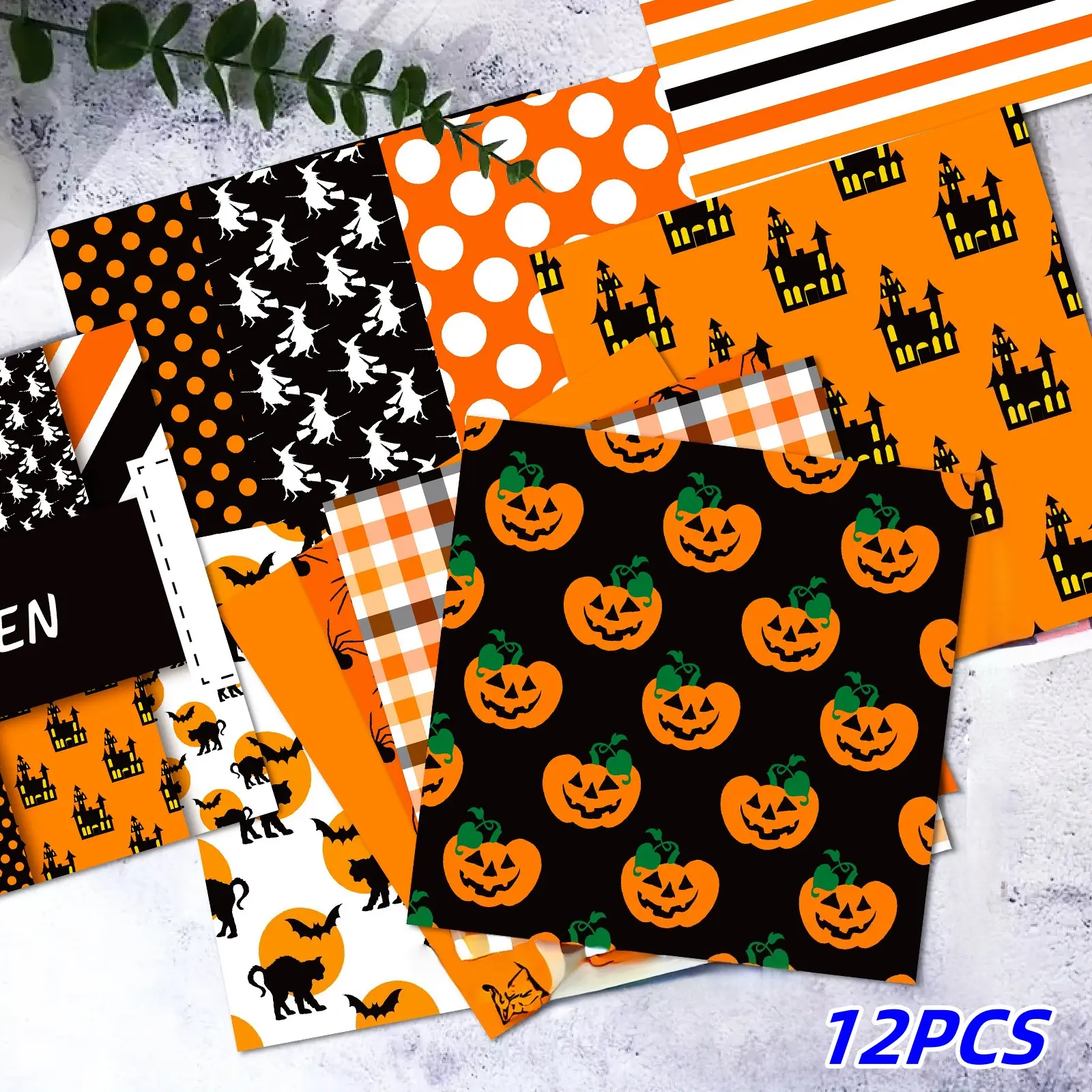 12pcs Halloween Series Pumpkin Paper, Festive DIY Background Decor Paper, Craft Card Making and Scrapbook Decoration Paper