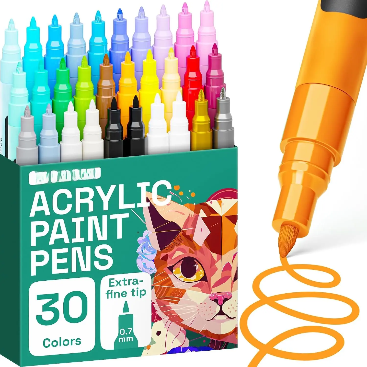 30   Marker Pens with Carton Box | Extra Fine Precision Tips, Painting & Calligraphy, Multisurface for Fabric, Rock, Glass Painting, , DIY, Craft, Canvas