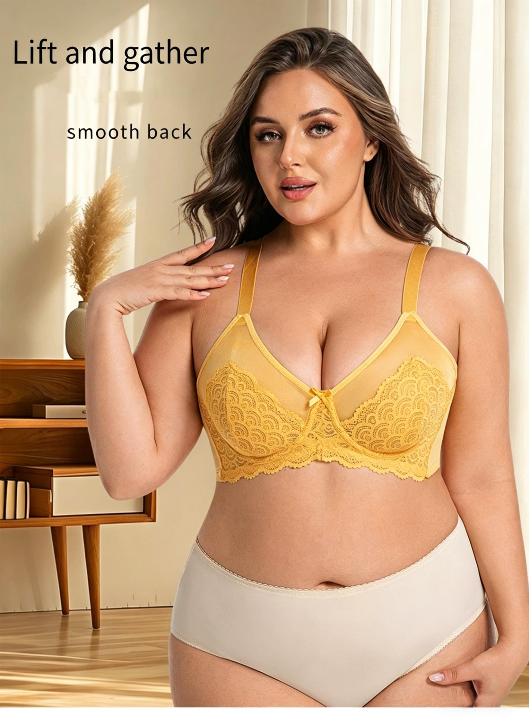 European-style sexy lace bra, plus size, with underwire, ultra-thin mesh, push-up, large size lingerie