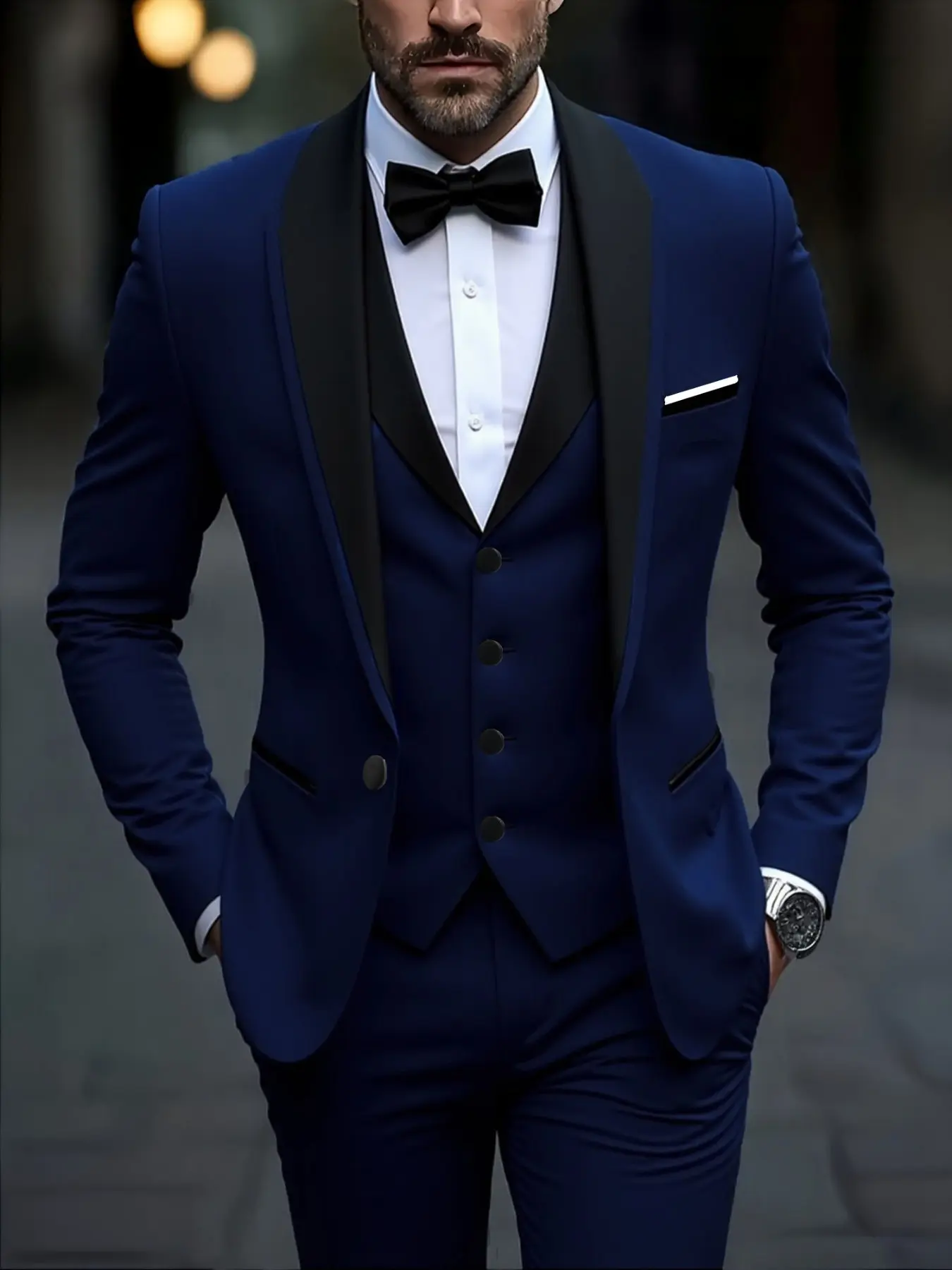 Men's Three-Piece Suit Set, High-End Solid Color Formal Wedding Party, Slim Fit Blazer Jacket, Luxury Evening Gown
