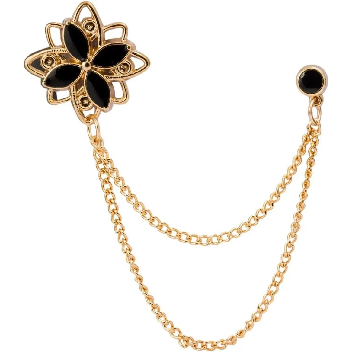 Spiral Star with Hanging Chain Lapel Pin Badge Coat Suit Collar Accessories Brooch for Men