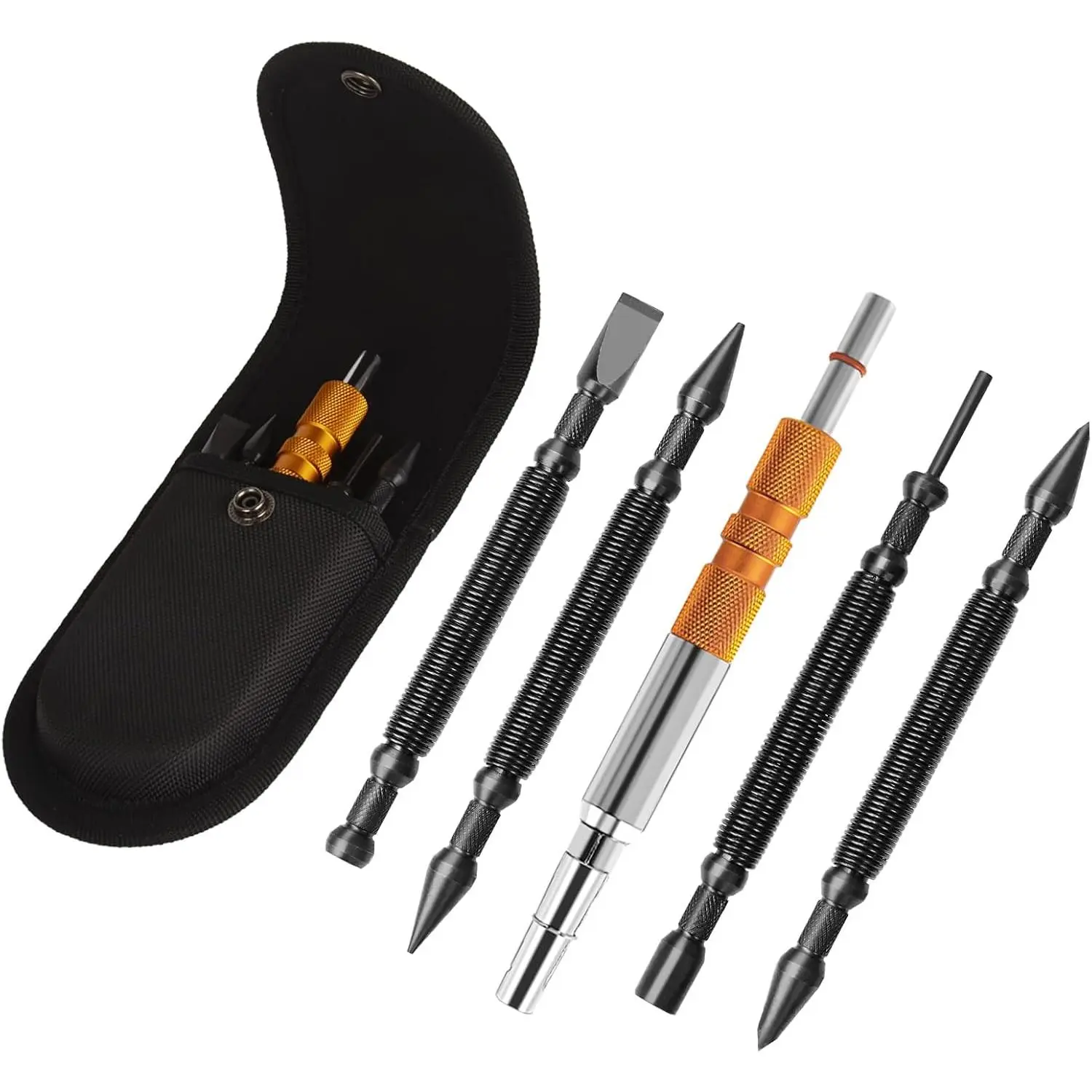 5-Piece Nail Setter Dual Head Nail Set & Dual Head Center & Hinge Pin Remover Set, Nail Setter Features 1/8-in, 3/16-in, 1/16-in, 1/32-in & Trim Nail with Retaining Clip