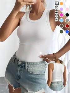 Women's Round Neck Sleeveless Vest Top, Summer Slim Fit Casual Underwear, Breathable Sport Style, Polyester, All Seasons