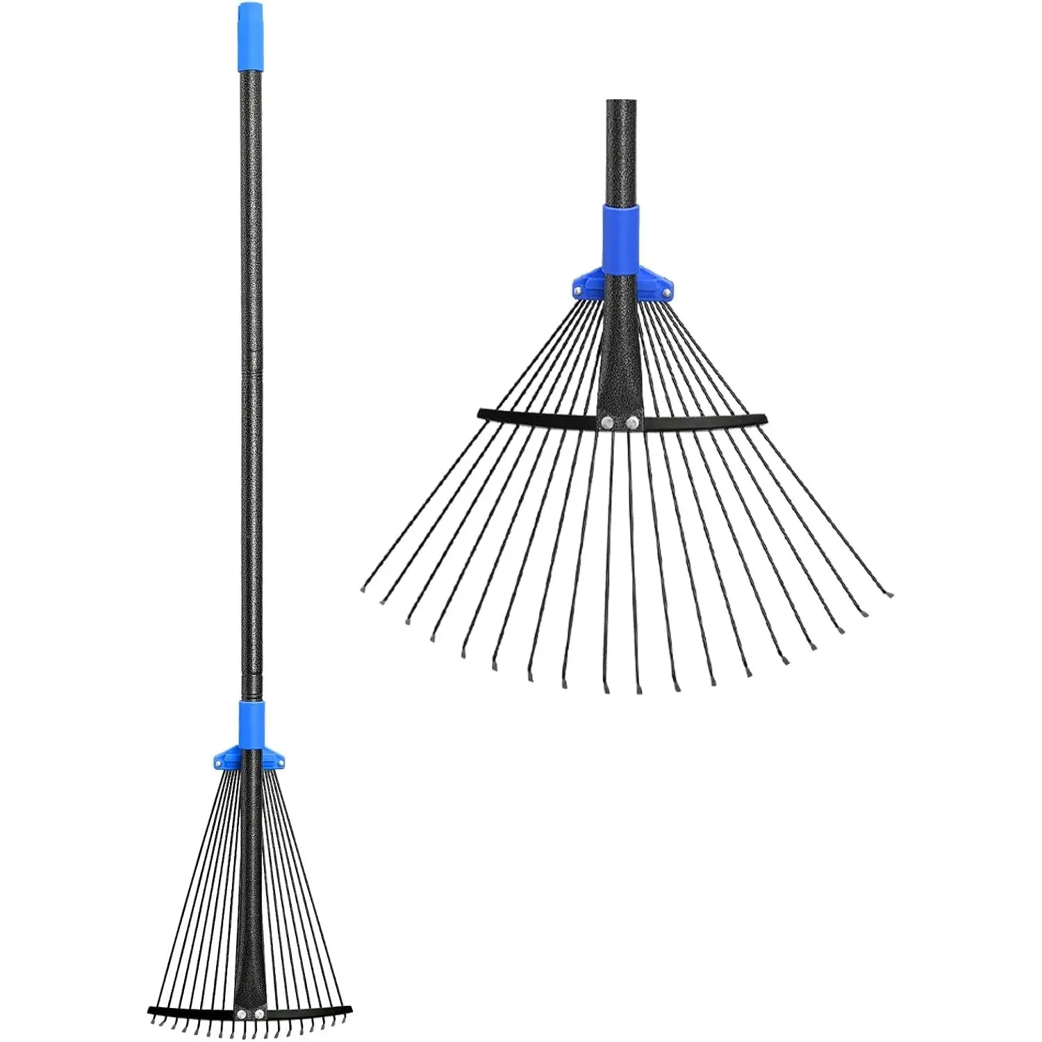 Adjustable Metal Leaf Rake with Long Handle, Expandable 8-17" Head, Heavy Duty Garden Rake for Lawns, Leaves, Yard, Gardening, RV and Camping