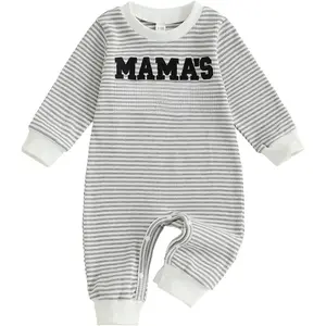 Newborn Baby Boy Fall Outfit Mamas Boy Embroidery Jumpsuit Long Sleeve Crewneck Romper Infant Boy Winter Clothes New model