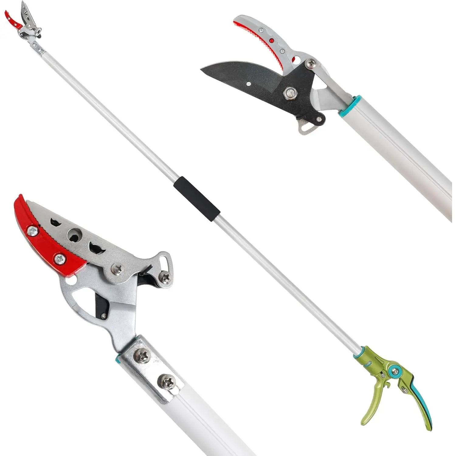 Cut & Hold Pole Pruner, 4.2 FT Lightweight Fruit Picker with 180° Rotating Handle, SK5 Steel Blade Cuts up to 1/2 Inch, Long Reach Garden Tree Trimmer & Branch Cutter for Shrubs, Bushes