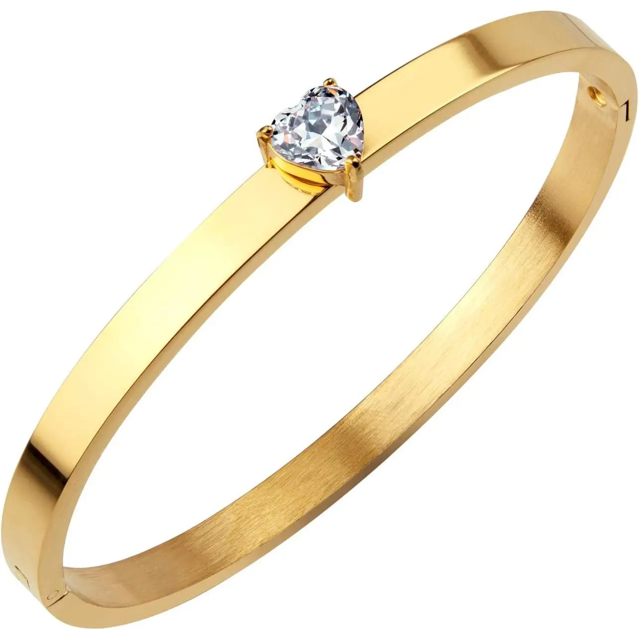 Stainless Steel Hinge Lock Heart Shape CZ Cuff Bangle Bracelet for Women