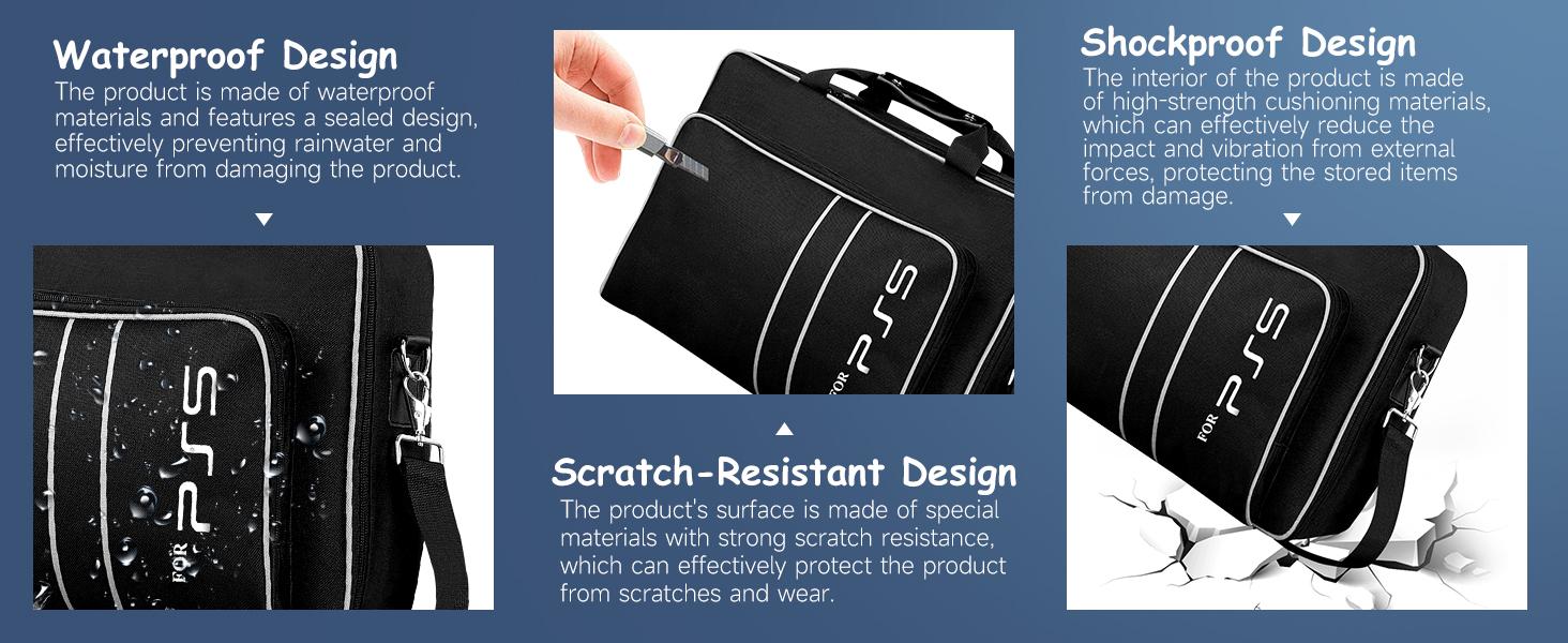 PS5 Carrying Case, Waterproof Shockproof Console Storage Bag with Shoulder Strap, Fits Disc & Digital Editions, Includes Controller Storage
