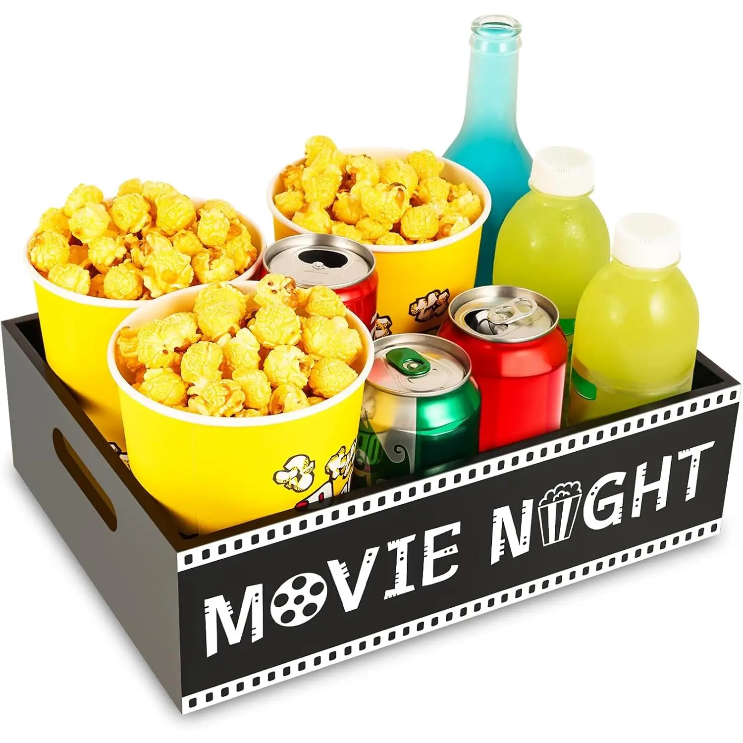 Movie Night Snack Trays Movie Night Supplies Popcorn Snack Holder for Countertop Movie Theater Wooden Snack Storage  Basket Tray for Valentines Date Night Family Movie Night (Movie Time)