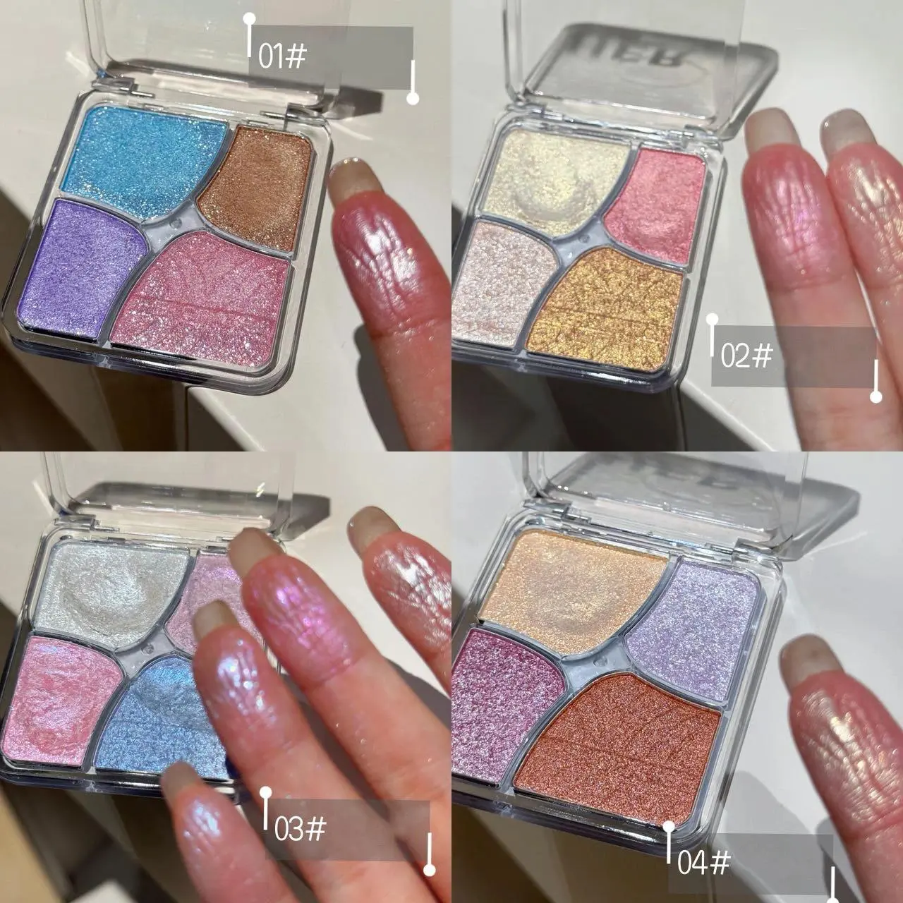 4-Color Cream Highlighter Palette Mud Texture Purple Blue Chameleon Pearlescent Makeup Shiny Face Brightening Cheek Highlight