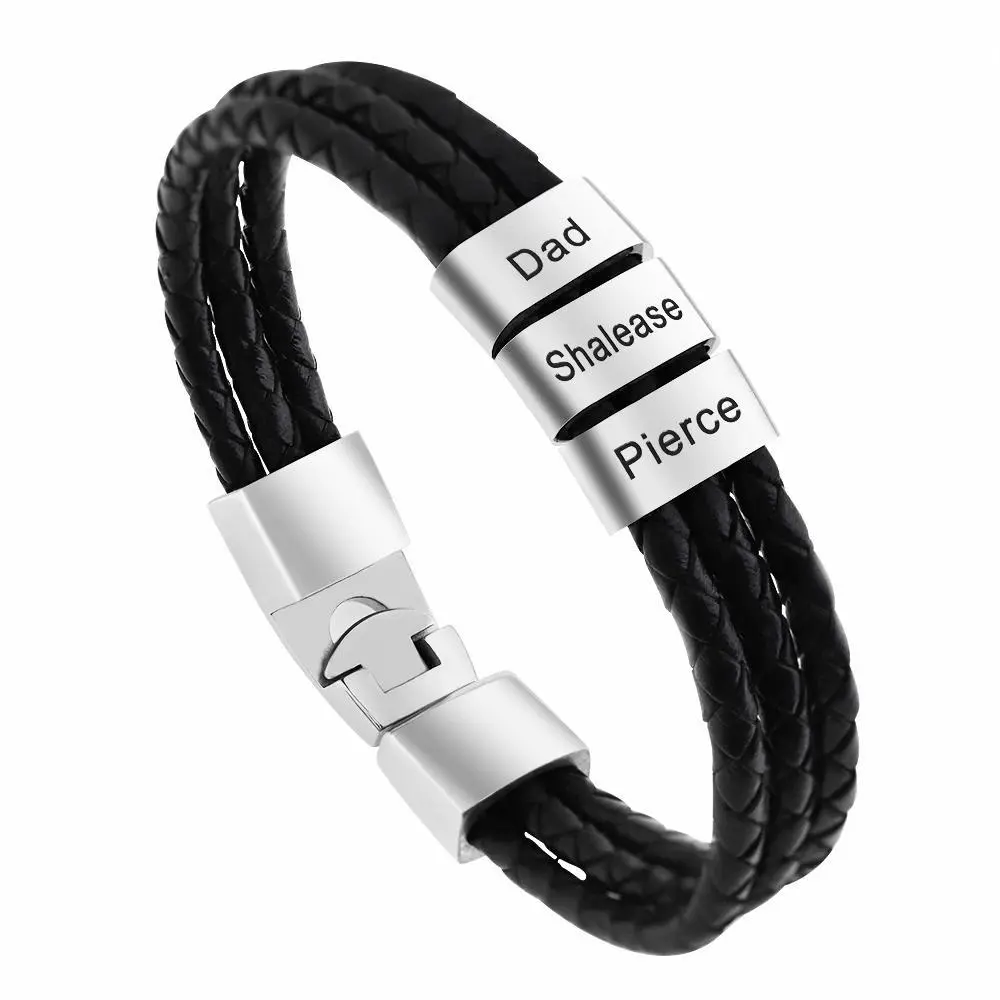 MaiLun Personalized Men Bracelet name beads bracelet Men Leather Bracelet Customize gift for birthday Father's day
