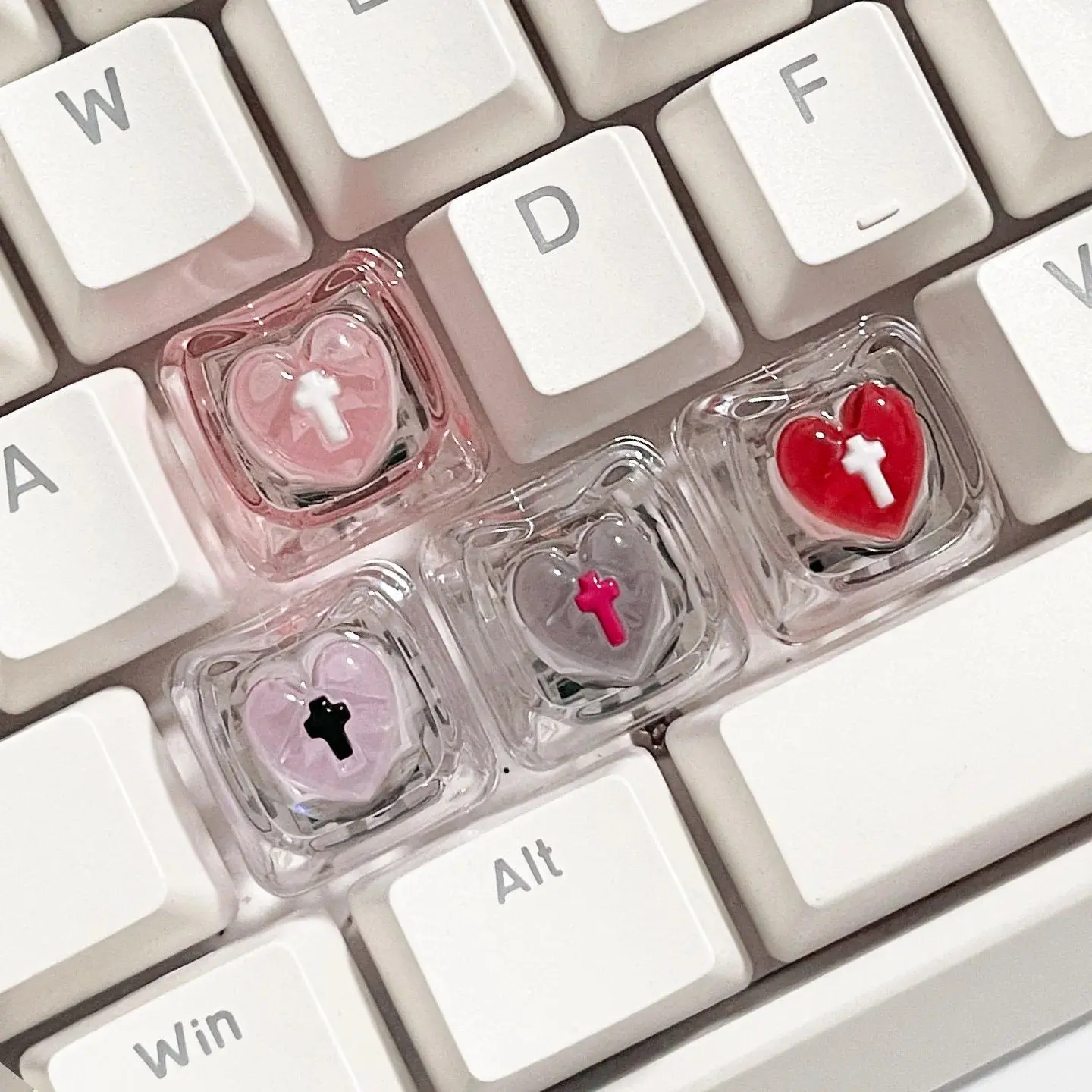 Transparent Cat Pink Keycaps Cute Custom RGB Backlit Heart-Shaped Keycaps for Girls—DIY Gaming Keyboard Keycaps