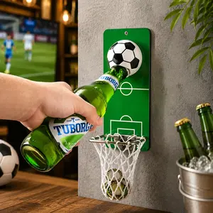 Magnetic Soccer & Basketball Bottle Opener — Dual-Use for Fridges or Walls, Featuring a Detachable Metal Opener with a Built-in Cap Catcher; A Decorative Accent for Kitchens, Bars, and Patios—Designed Exclusively for Soccer Fans and Beer Enthusiasts.