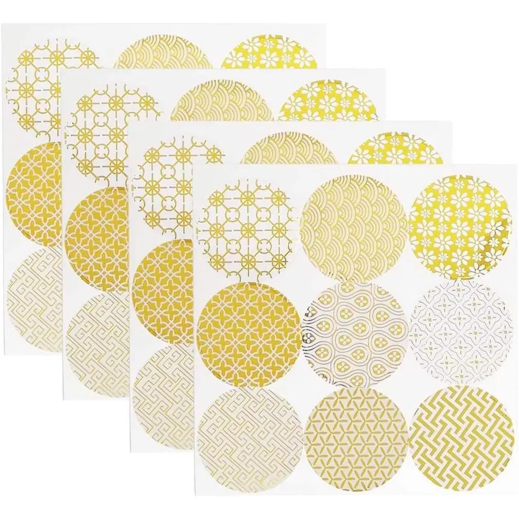 12 Sheets Decorative Gold Circle Envelope Seals Stickers Gift Boxes Sticker Party Favor Bags Sticker Label Stickers Holiday Birthday Party Wedding Baby Shower Decorations (108 Pieces)