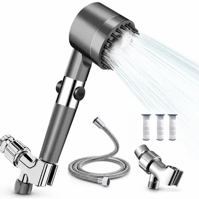 High-Pressure Handheld Shower Head 3 Gears Adjustable Water Flow Round Massage No Hose Needed Bathroom Hardware Accessories Rain Shower Head massaging dry itchy skin bathing pet function